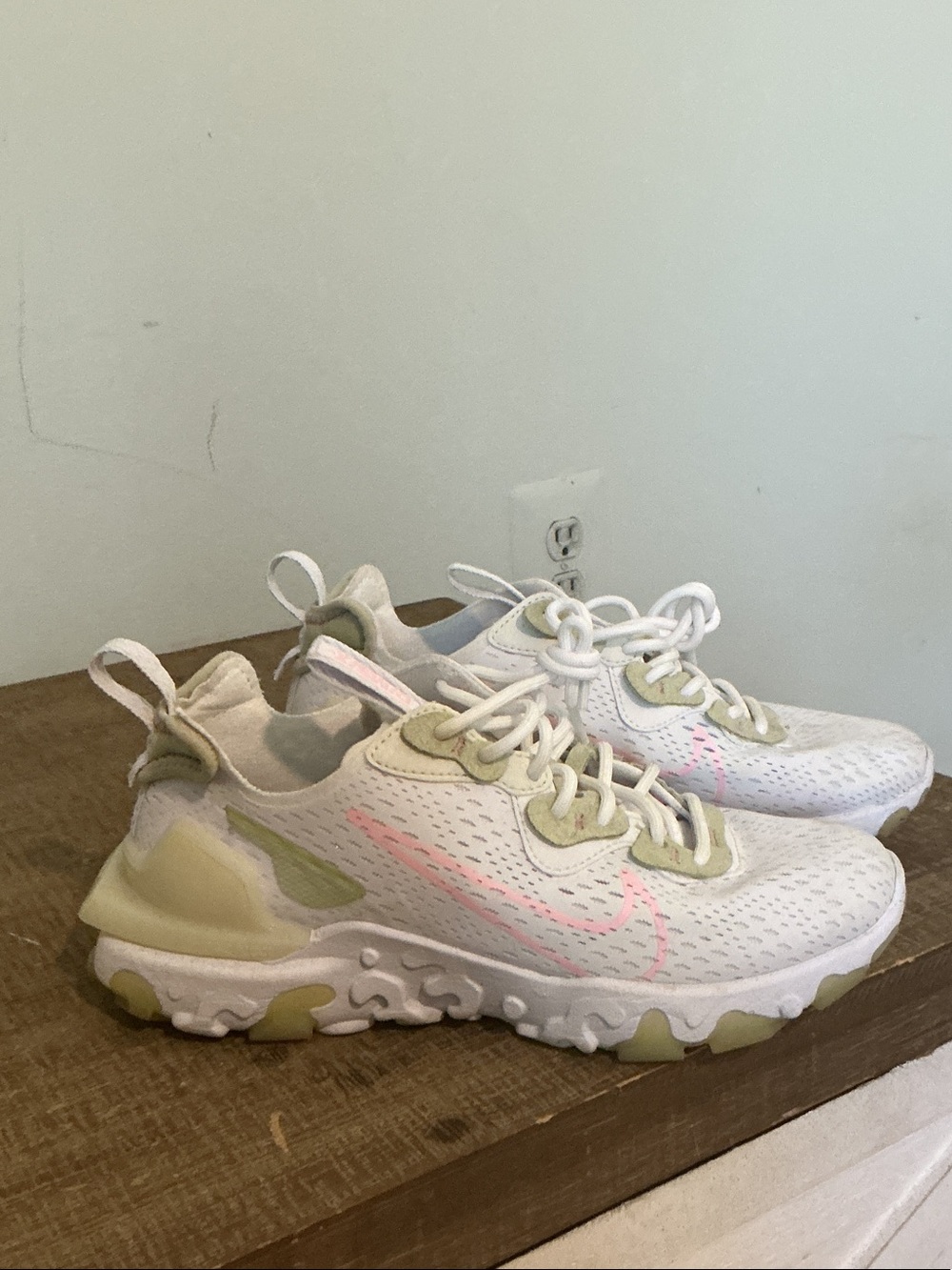 Nike Kids White Sneakers with Light Green and Pink Accents